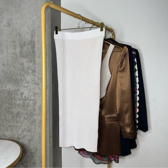 Anine Bing Julian Ribbed Knit Pencil Stretch Fitted Skirt in Ivory Cream - Picture 7 of 14